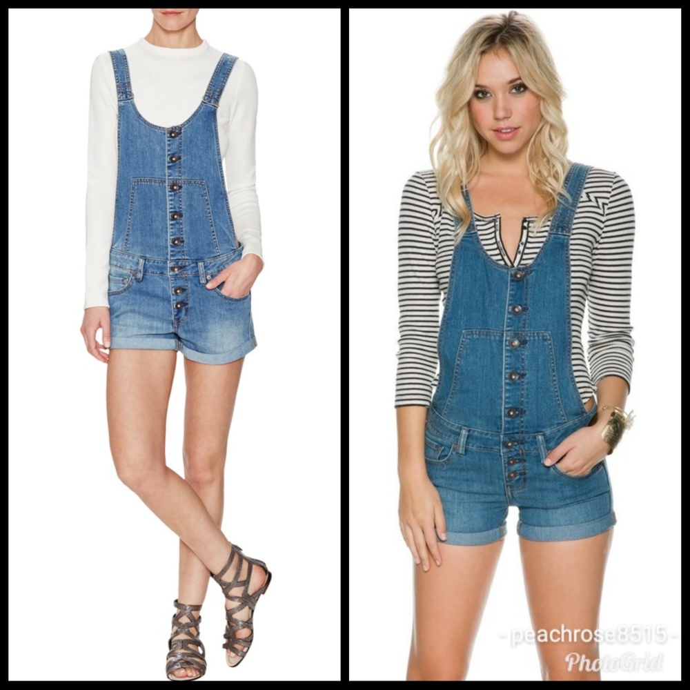 Free People Blue Denim Overall Shorts
